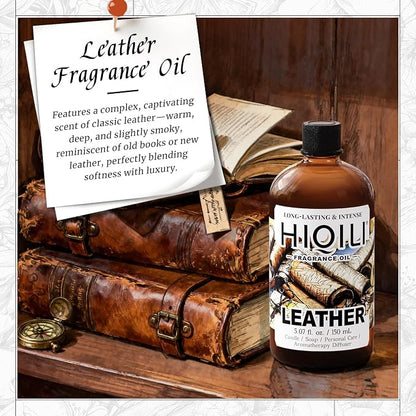 HIQILI Leather Fragrance Oil, Men's Scent, for Car Air Freshener Use, Soap, Candle, and Long-Lasting Perfume Making - 5.07 Fl Oz