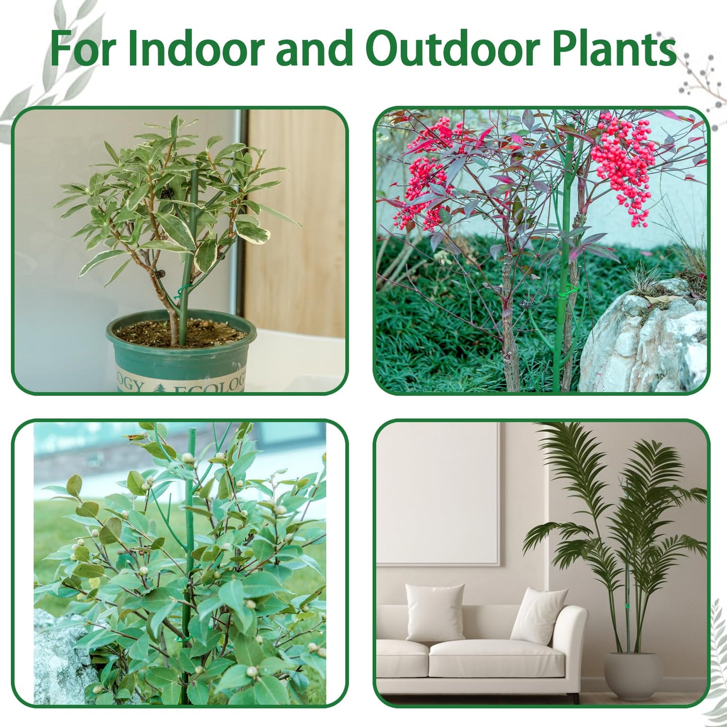 Kutoda 6-Pack Twig Plant Support Stakes Set with Blending Design, 28.8-Inch Towers for Indoor/Outdoor Plants