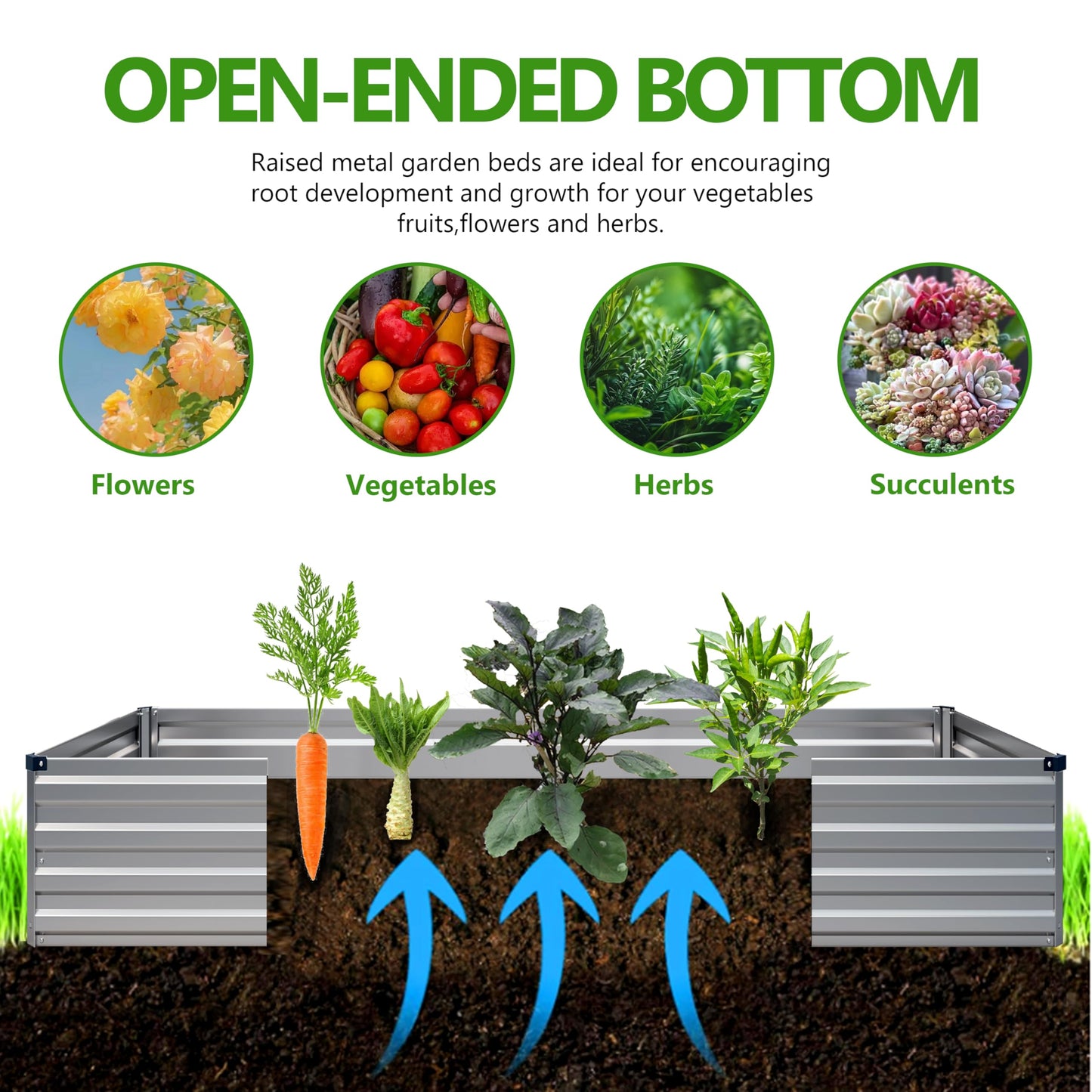 Easllre 2PCS 8x4x1ft Galvanized Raised Garden Bed,Outdoor Planter Box Metal Patio Kit Planting Bed for Vegetables Flowers Herb,Silver