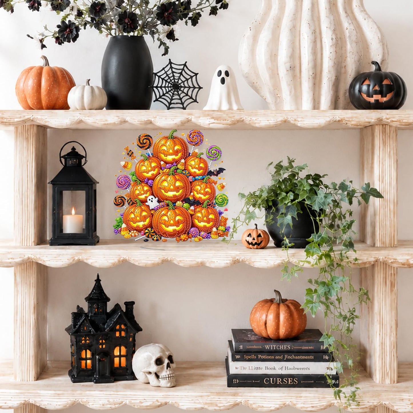 Eiflow Tabletop Diamond Art Kit for Adults Halloween, DIY Table Top Diamond Art Painting with Stand, Acrylic Stand Up Gem Painting Desktop Board Kit (Pumpkins)
