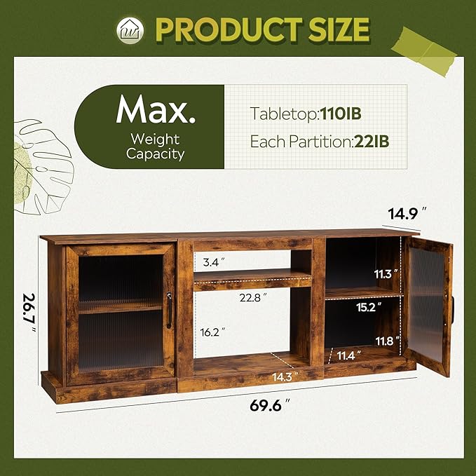 WLIVE Farmhouse TV Stand for 75 inch TV, Entertainment Center