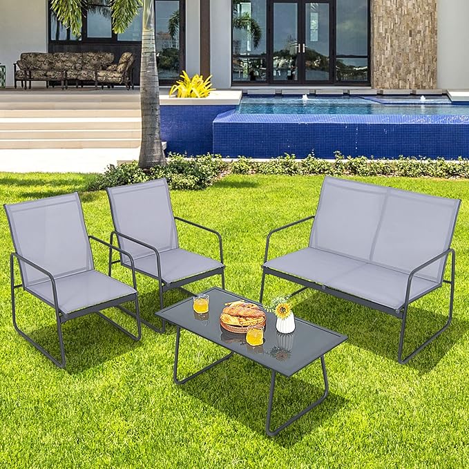 Tangkula 4 Pieces Patio Furniture Set, Outdoor Conversation Set