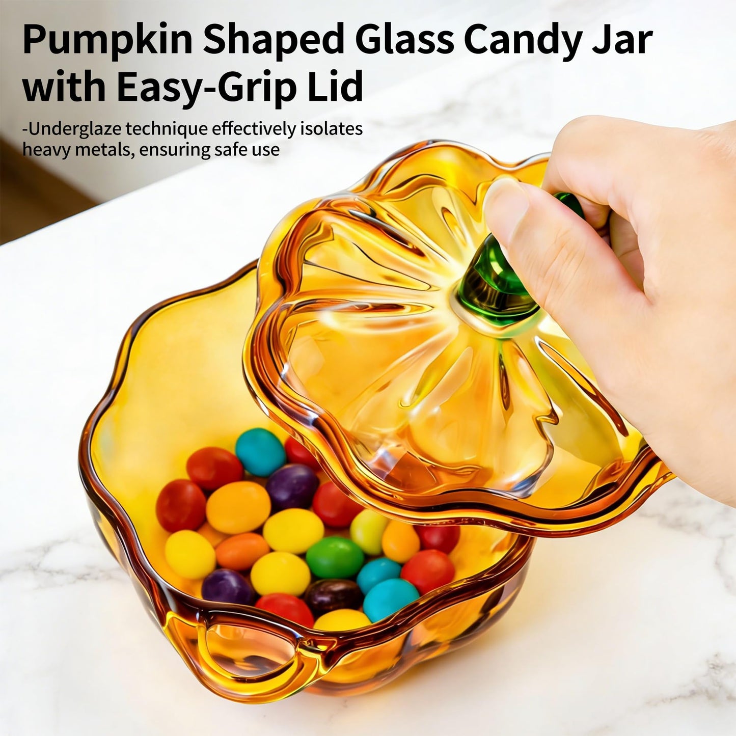 QIANCHANG Glass Pumpkin Bowl with Lid, Food Storage Jar for Candy Cookies Biscuit, Thanksgiving Fall Decorative Bowl for Pumpkin Puree, Wet Food & Pet Treats