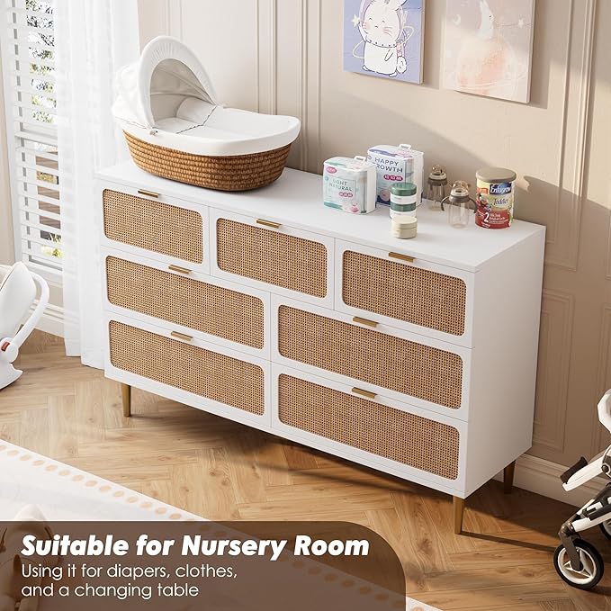 GarveeHome Rattan 7 Drawer Dressers