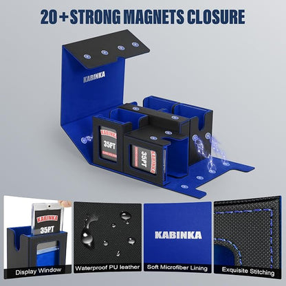 Kabinka Card Deck Box for MTG Commander, Holds 400+ Double-Sleeved Cards, 5 IN 1 Detachable Card Case with Dice Tray, Fits Magic/TCG Cards, 4 Magnetic Card Holders & Dividers (Black Blue)