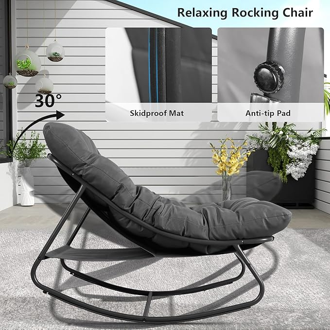 NOBLEMOOD Oversized Rocking Chairs Set of 2, Outdoor & Indoor Papasan Rocking
