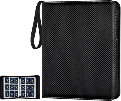 900 Pockets Round Ring Trading Card Binder, 9-Pocket Clear Zipper Card Album with Wrist Strap, Holds 900 Standard TCG & Sports Cards, Not Fit Top Loaders (Carbon Black)