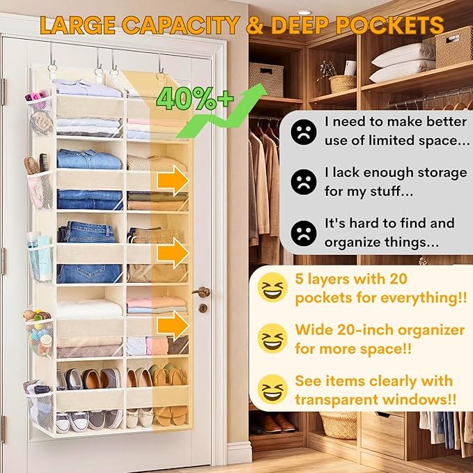 Ofiray-home Over the Door Organizer 5 Tiers, Extra Large Behind Door Storage of