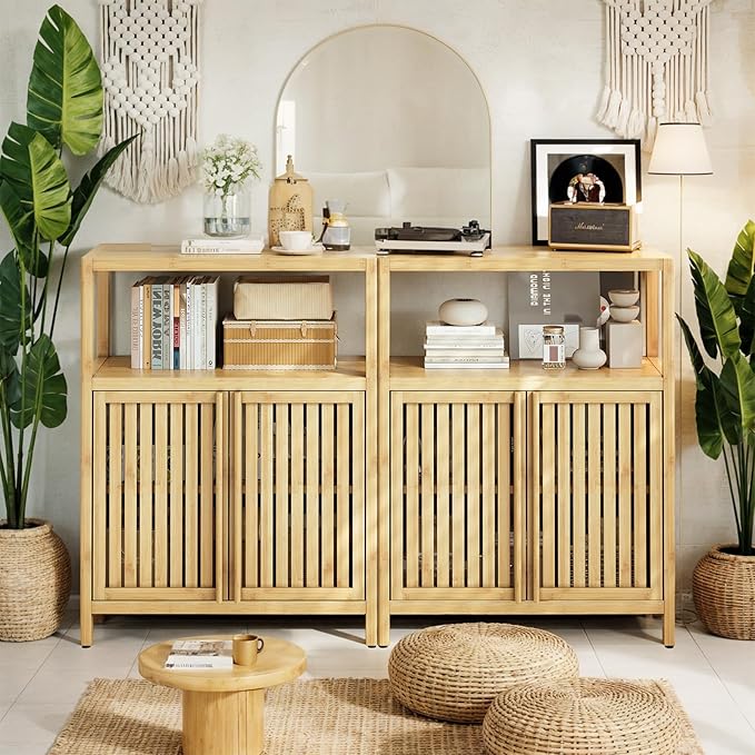 Bamboo Storage Cabinet Bathroom Floor Cabinet Side Storage Organizer Cabinet