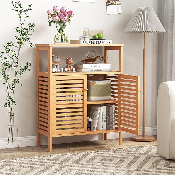Giantex Storage Cabinet, Bamboo Bathroom Floor Cabinet
