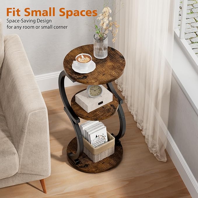 Small Side Table, 3-Tier Round End Table