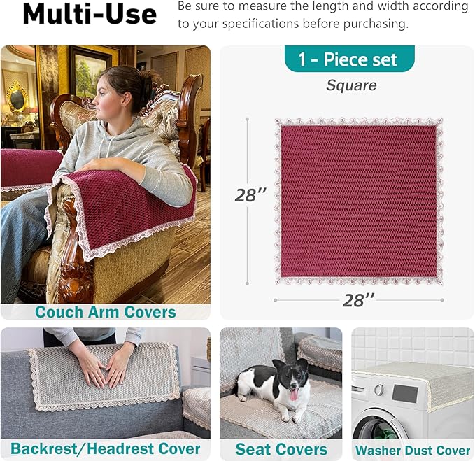 Couch Arm Cover, Sofa Arm Covers, Non-Slip Lace Armrest Cover,