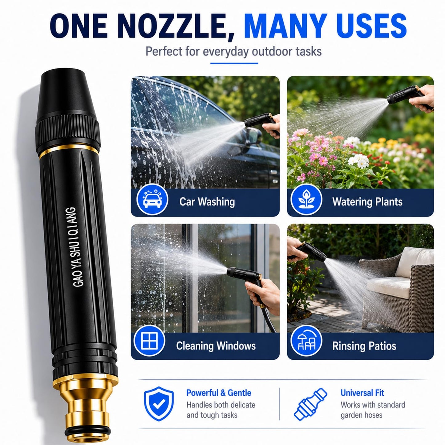 2026 New Jet Nozzle Power Washer for Garden Hose,Garden Hose Nozzle High Pressure Powerful Cleaning Spray Evenly,High Pressure Hose Nozzle for Car Washing