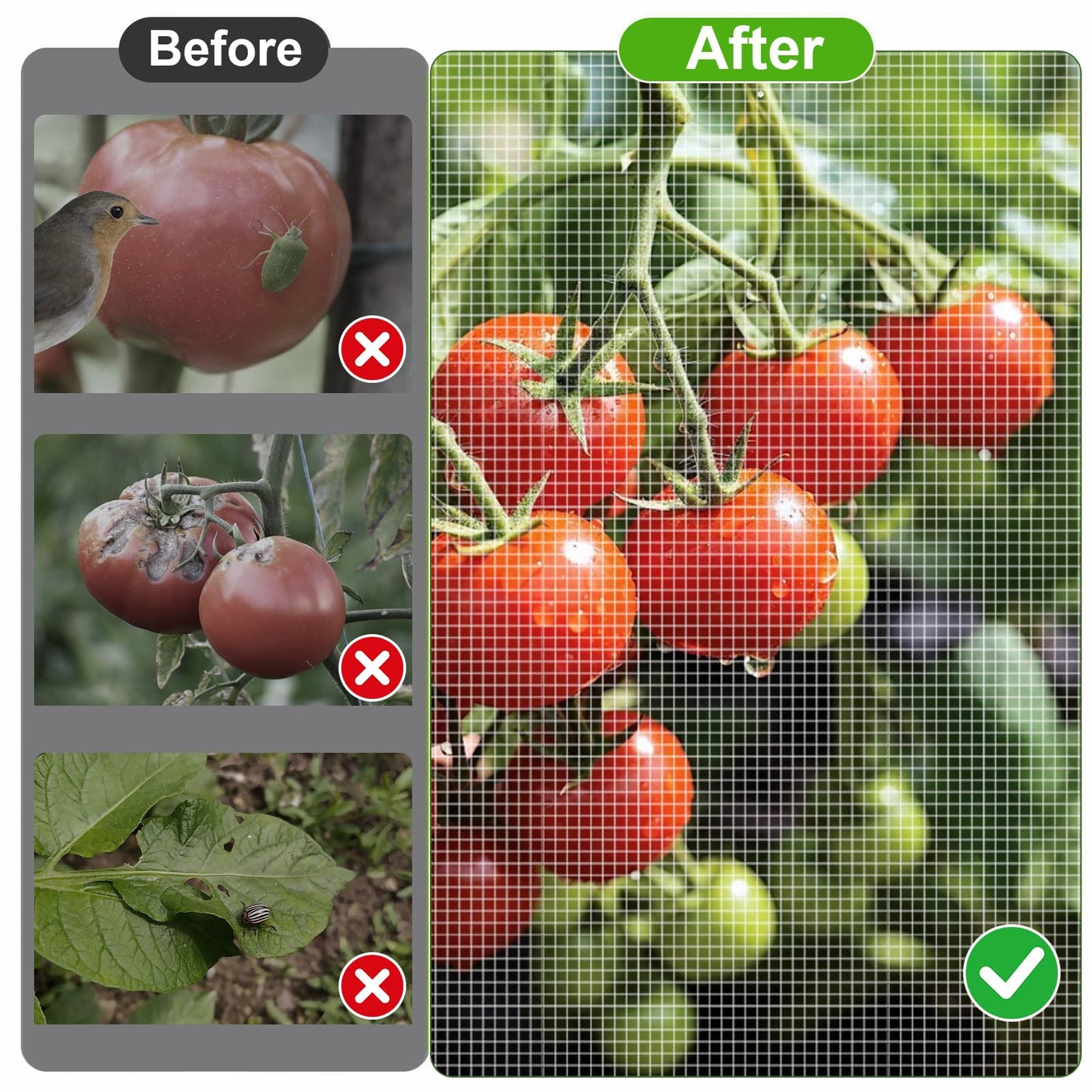 6 Pcs Tomato Netting for Garden Protection, 57" X 17.7" X 17.7" Square Tomato Cage Insect Barrier Plant Netting Mesh Cover with Zipper & Drawstring, for Vertical Climbing Plants Vegetables Fruits