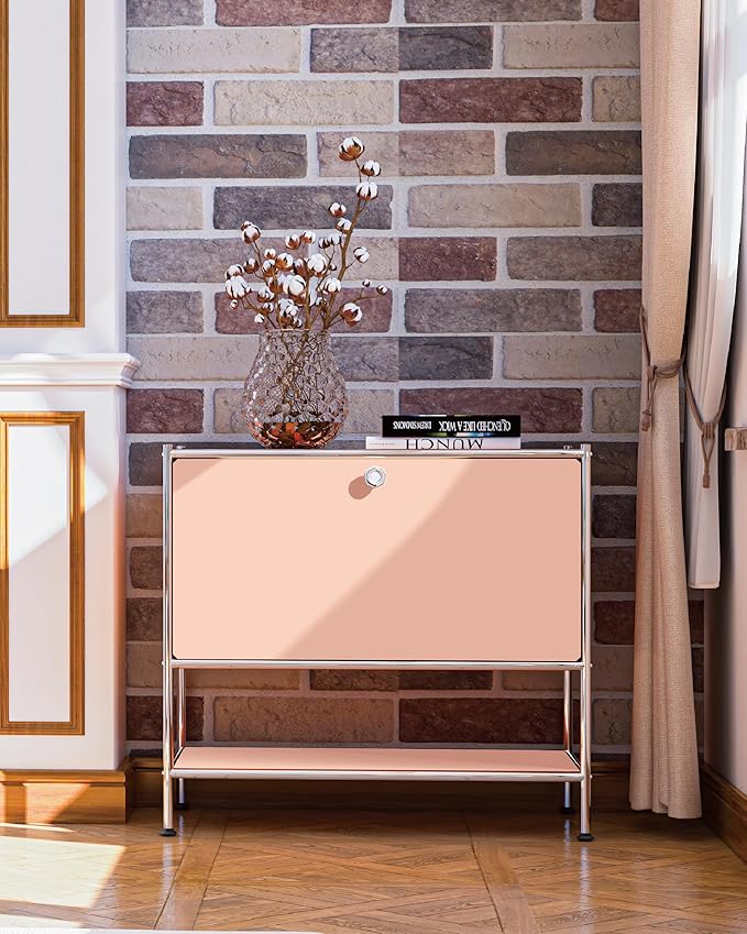 Metal Sidetable with Flap Door, 27.5" Height