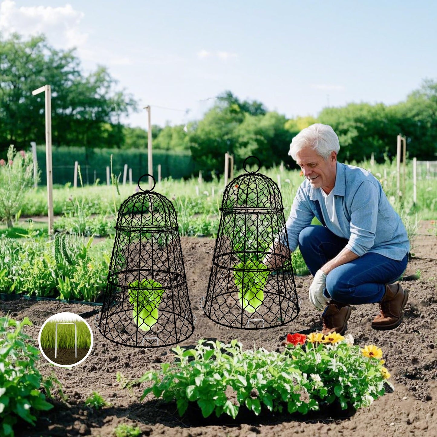 6 PCS 17.7"H X 11.42"D Garden Cloches,Chicken Wire Plant Covers Protectors Modular Design for Customizable Protection,Rust-Proof Heavy Duty Metal Plant Cage for Seedlings Flowers Protect from Animals