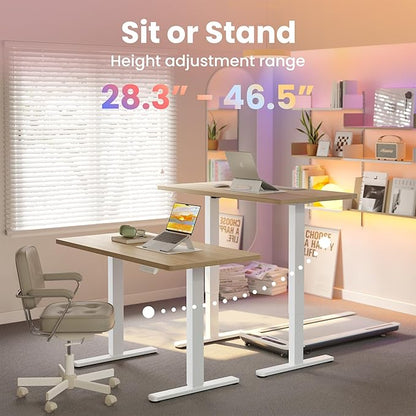 HUANUO 43 x 24 inch Electric Standing Desk Adjustable Height, 4 Memory Height Settings, Sit Stand Up Desk for Home Office & Computer Workstation, Light Walnut