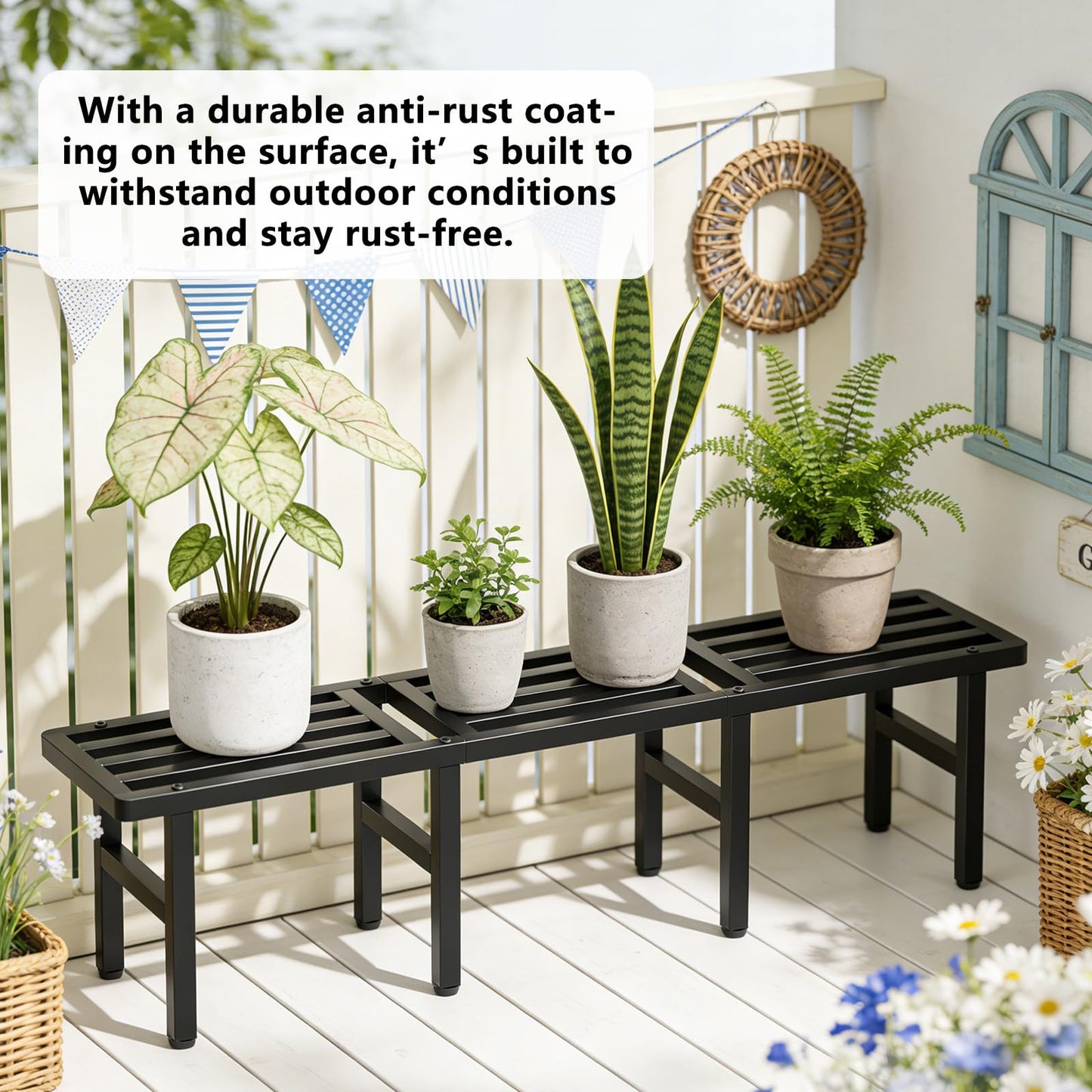 Umi.pzsy Modular Metal Plant Stand, Heavy Duty Expandable Plant Pot Shelf with Anti-Rust Coating, Adjustable Feet & Rounded Corners, Indoor Outdoor Plant Rack for Patio Balcony Living Room, Black