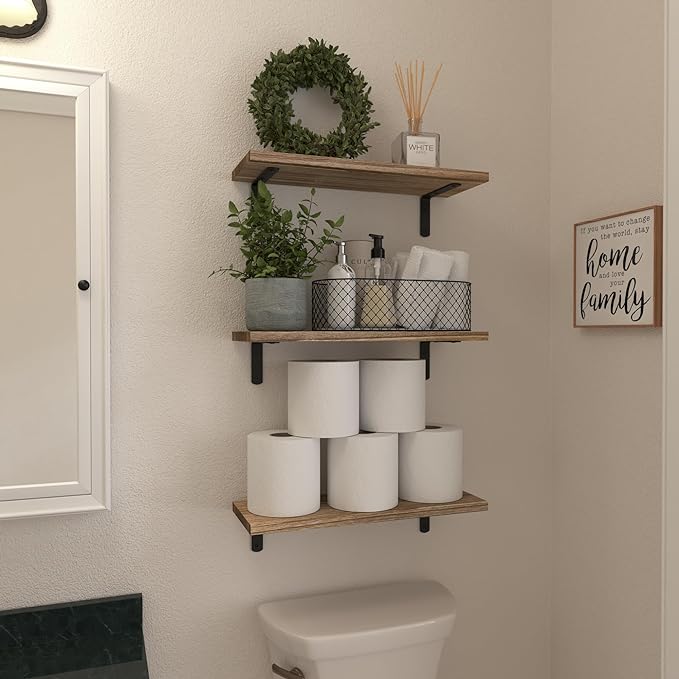 WOPITUES Wood Floating Shelves Set of 6, Shelves