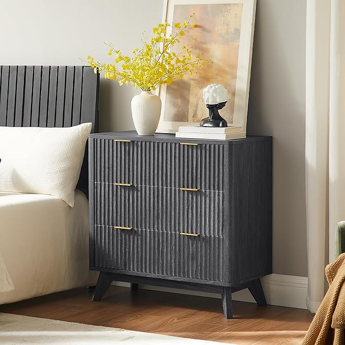 T4TREAM Fluted 3 Drawers Nightstand Set of 2, Oversized Extra Large Modern Side