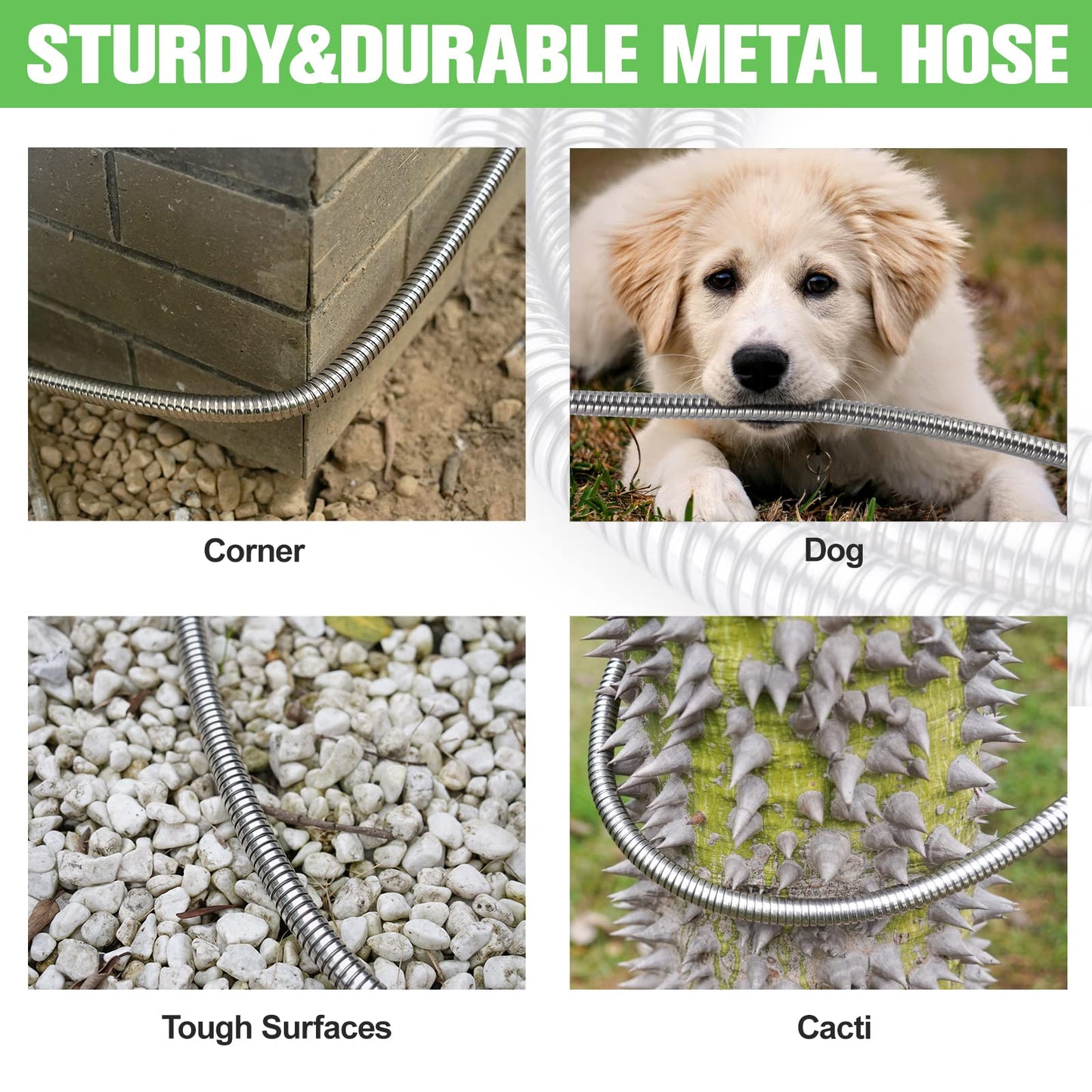 TVKB Metal Garden Hose Stainless Steel Metal water Hose Super Tough & Flexible Water pipe Lightweight, Crush Resistant Aluminum Fittings, Kink & Tangle Free, Rust Proof (50FT)