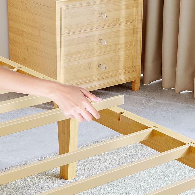BOSRII 14in High Solid Bamboo Wood Platform Twin XL Bed Frame