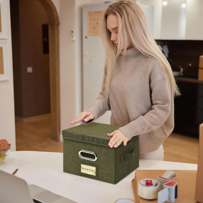 Greeting Card Organizer and Storage Box with 40 Pcs Adjustable Dividers, Storing Cards with 168 Pcs Labels Perfect for Storing Greeting Cards, Envelopes, Photos 2 Pack Olive Green