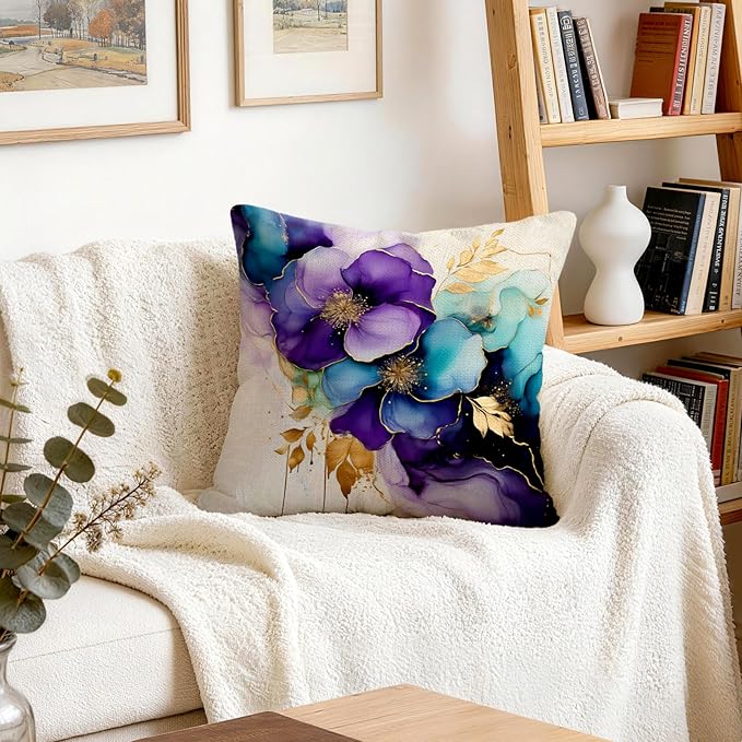 OBSEDE Decorative Throw Pillow Covers Set of 4, 18x18 Inch Purple and Blue