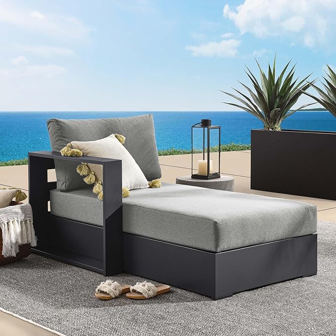 Modway Tahoe Aluminum Outdoor Chaise Lounge in Gray Charcoal