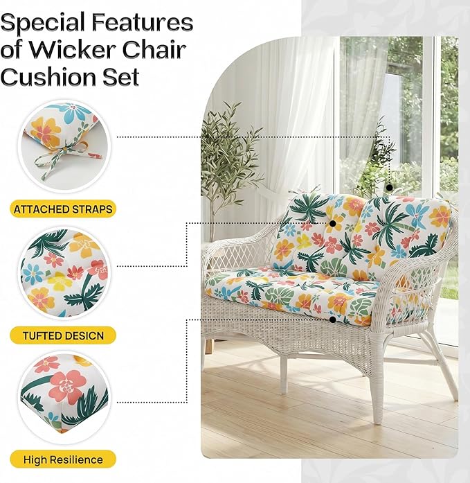 1 MIDDLE ONE Wicker Chair Cushions 3 Pieces Set
