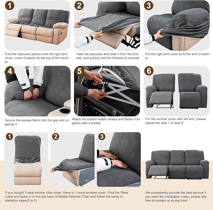 Gennia Recliner Sofa Covers 5 Pieces, Waterproof Sectional Couch Cover Stretch