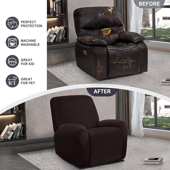 ANARACHON Leather Look Recliner Chair Covers, 4-Pieces Stretch Recliner Cover