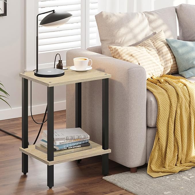 TUTOTAK End Table with Charging Station, Small Side Table with Outlets