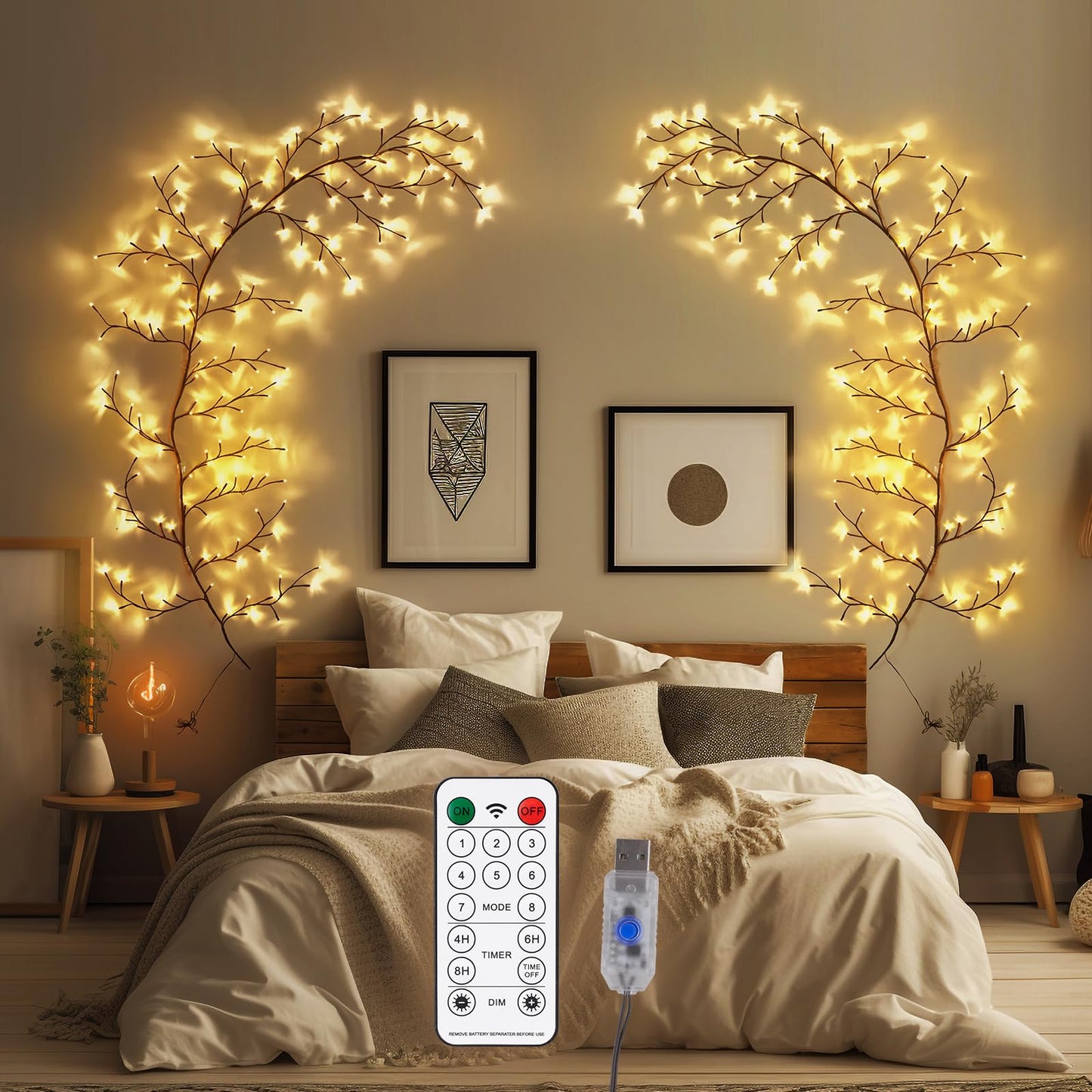 YCoisini Enchanted Willow Vine Lights for Home Decor with 160LEDs, 8.2FT Wall Decoration Light with 8 Remote Control Modes (Brown)(1PCS)