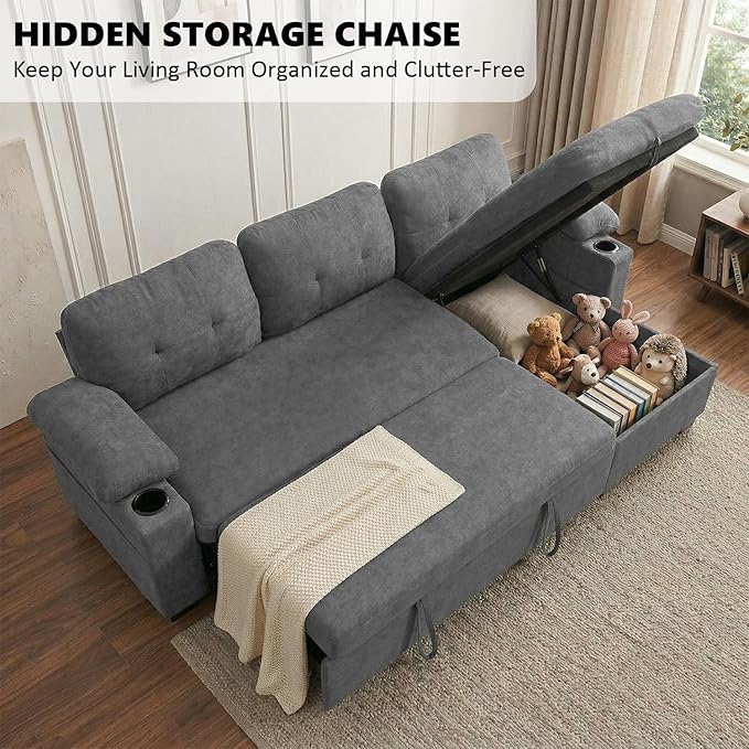 93" L Shaped Sleeper Sofa Bed, Pull Out Sectional Couch