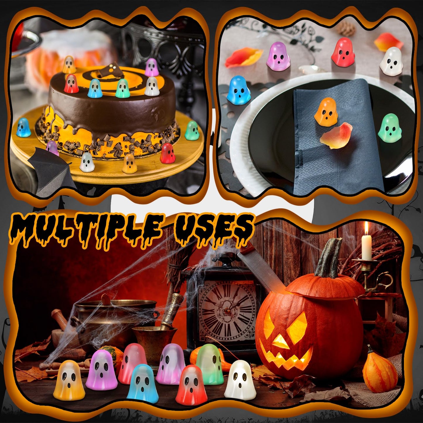 Realspring 90 Pcs Halloween Mini Resin Ghosts Small Ghost Figurines Glow in The Dark Miniatures for Spooky Tiered Tray Decor Home Tabletop Shelf Centerpieces Halloween Party