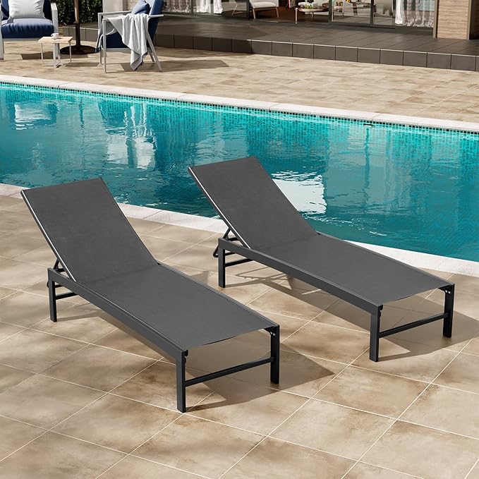 Crestlive Products Lounge Chair Outdoor Set of 2, Aluminum Pool Chaise Lounge