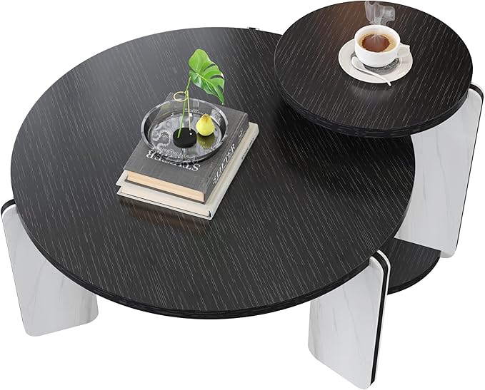 GDFStudio Round Nesting Coffee Table Set of 2, Modern Wooden Accent Side Table