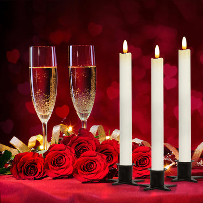 CVHOMEDECO. Real Wax Flameless Taper Candles with 10-Key Remote, Battery Operated Led Flickering 3D Wick Light Window Candles Home Christmas Party Decor 0.78 x 10 Inch, Pack of 3, Ivory