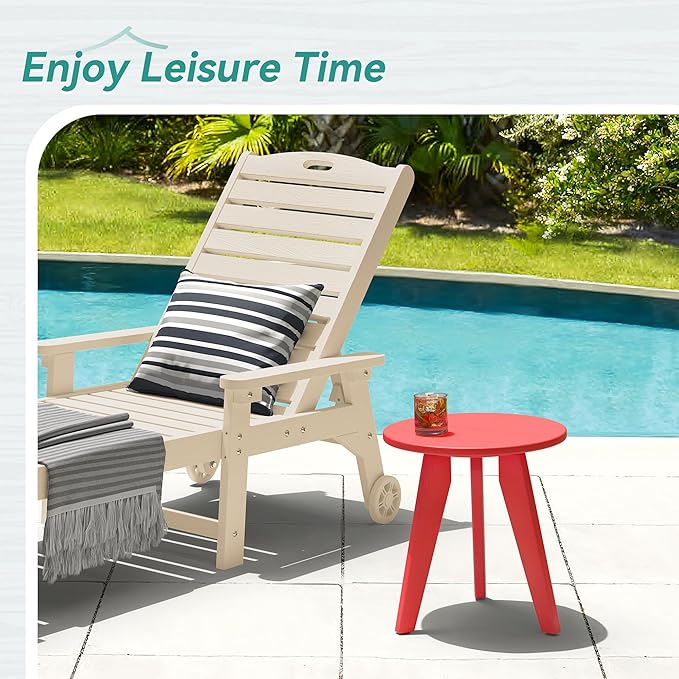 HDPS Outdoor Side Table, Small Round Side Table Weather-Resistant, Outdoor Side