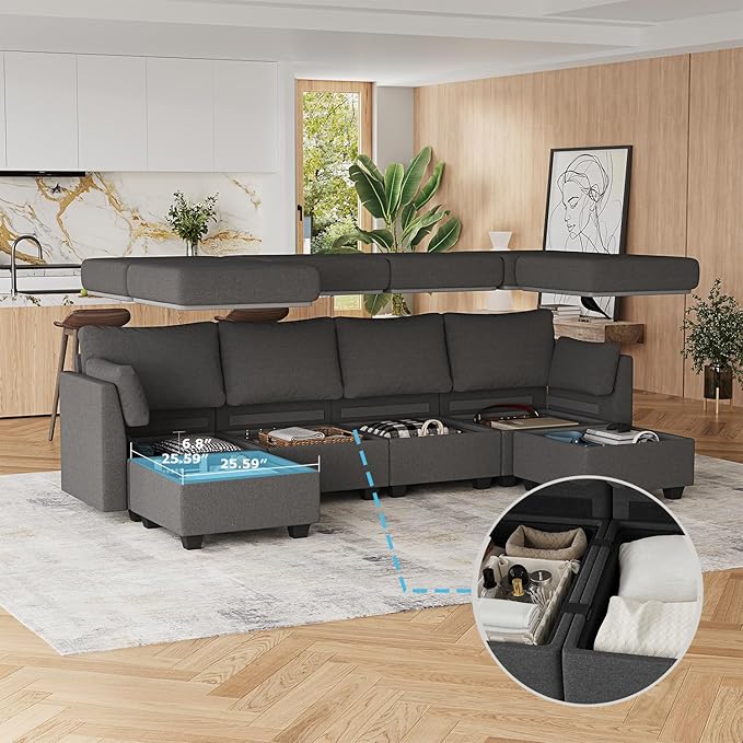 Huatean Home 114.17" Modular Sectional Sofa, 6 Seat Modular Couch