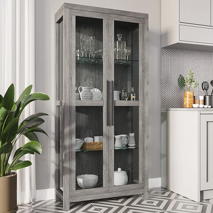 BELLEZE Glass Display Cabinet, Tall Curio Cabinet