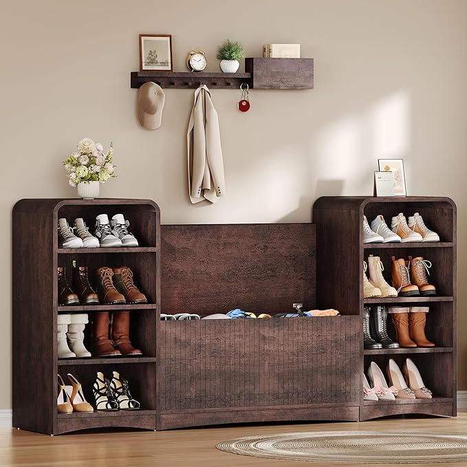 Shoe Cabinet with Bench, U-Shaped Shoe Storage Bench, Tall Shoes Cabinet with