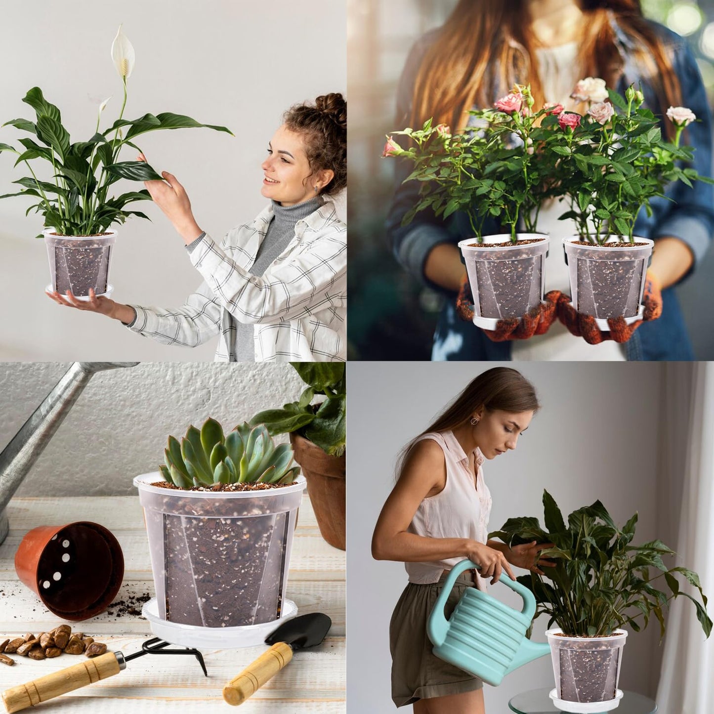Artuxer 40Pack 4/5/6/7 inch Plastic Clear Nursery Pots with Saucer, 4 Sizes Garden Pots Plant Pots with Drainage Holes for Flower,Herb,Succulent,Plants, 100 pcs Plant Labels,5 Set for Indoor Outdoor