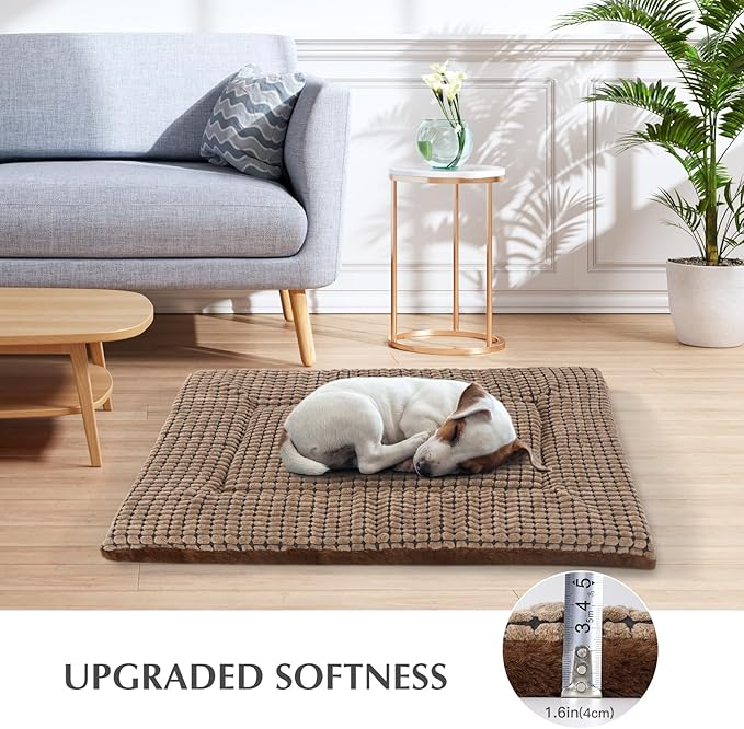 BVAGSS Dog Bed Mat,Reversible Crate Pad, Memory Foam Beds, Soft Warm Pet Cushion for Small Medium Dogs, Washable Pet Sleeping Mattress Kennel Bed Pad XH079 (24''x18''x1.6'',Brown)