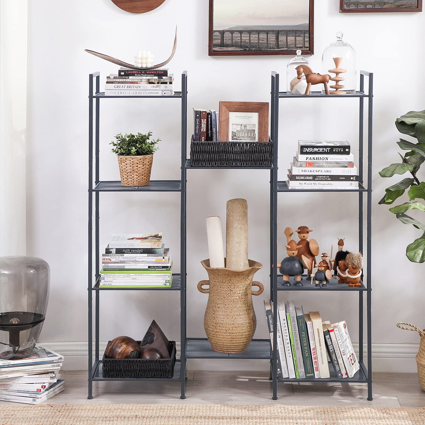 SONGMICS 5-Tier Storage Rack, Bathroom Shelf, Extendable Plant Stand with Adjustable Shelf, for Bathroom, Living Room, Balcony, Kitchen, Black UBSC35BK, 11.8 x 15 x 50.4 Inches