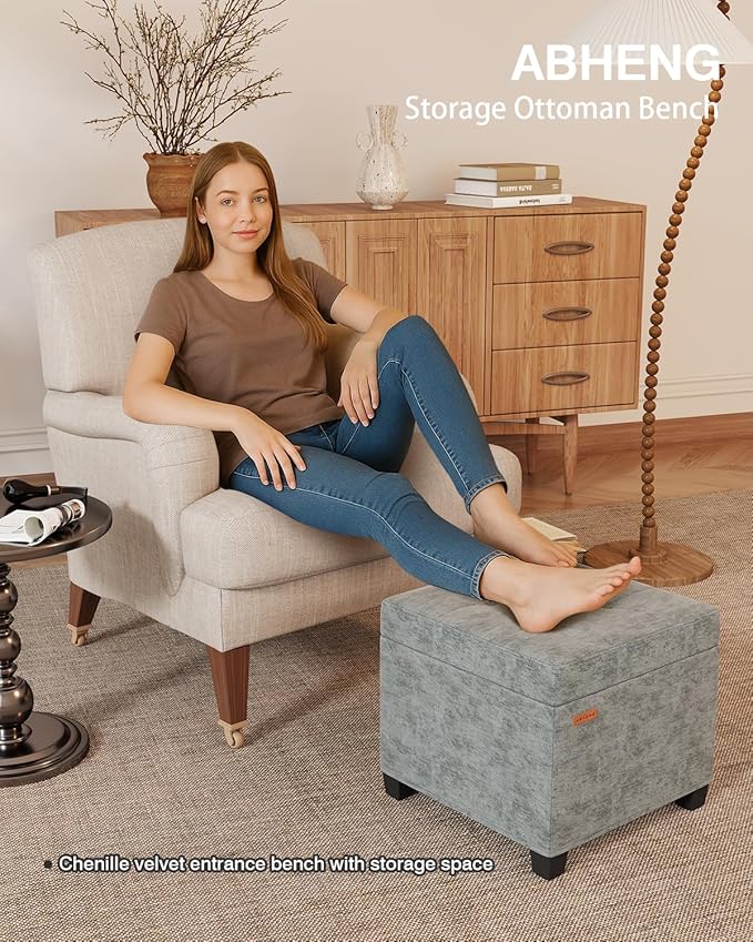 ABHENG Chenille Cover Steel Frame Ottoman
