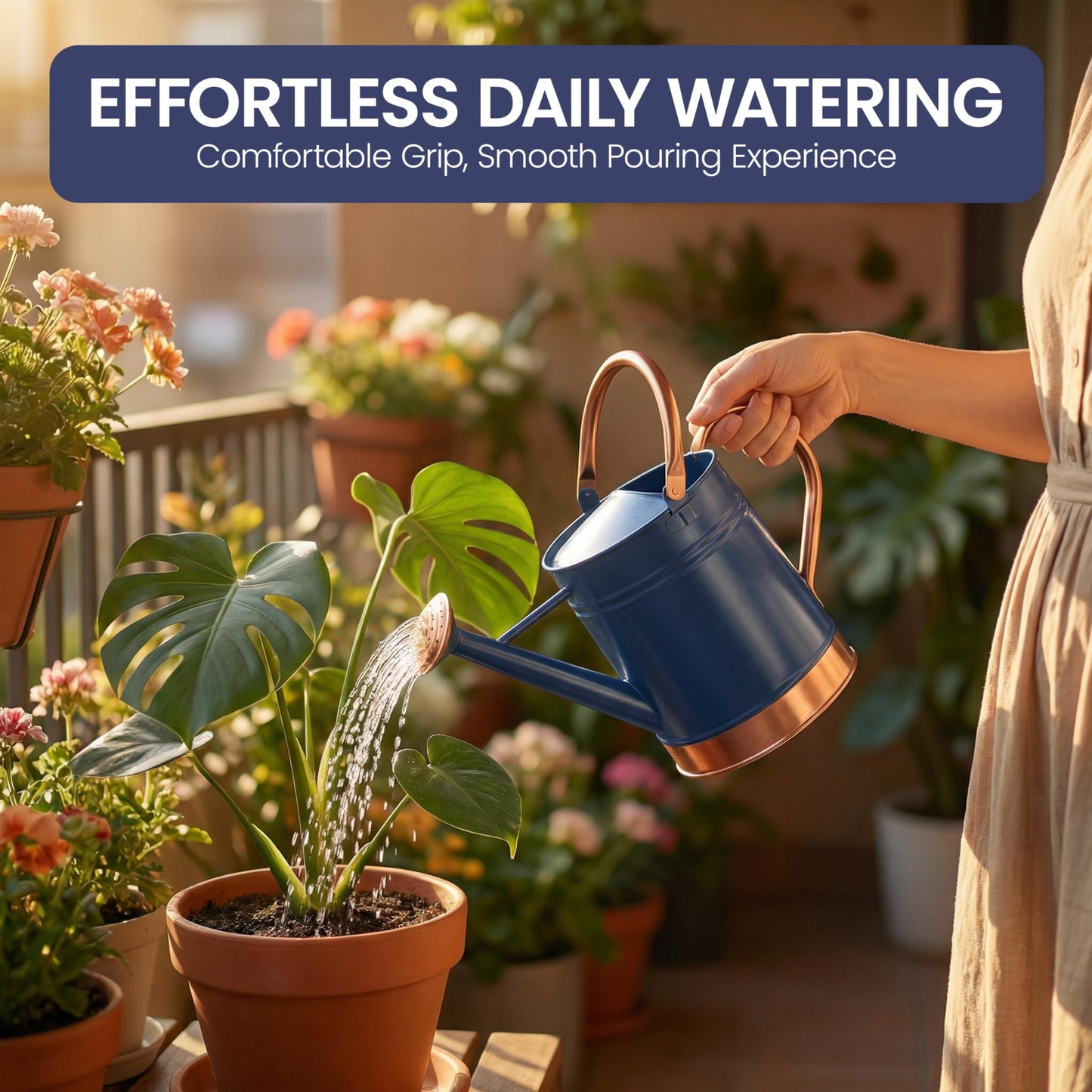 Gardenised 1 Gallon Galvanized Metal Watering Can with Removable Long Spout & Sprinkler Head for Indoor & Outdoor Use Ideal for Garden Flowers Potted Plants Houseplants Modern Home Accessories, Blue