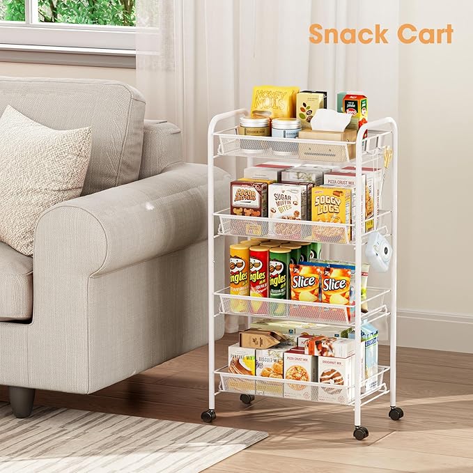 TOOLF 4-Tier Rolling Cart, Metal Utility Cart