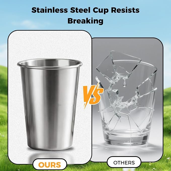 5 Pack 16 oz Stainless Steel Pint Cups,Stainless Steel Cup,Pint Cup Tumbler，water Tumbler,Stackable,Reusable,BPA Free